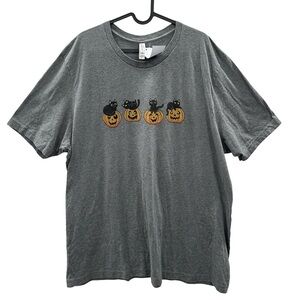 BELLA + CANVAS T-Shirt Women Size 3XL Dark Gray Crewneck Halloween Pumpkins Cats
